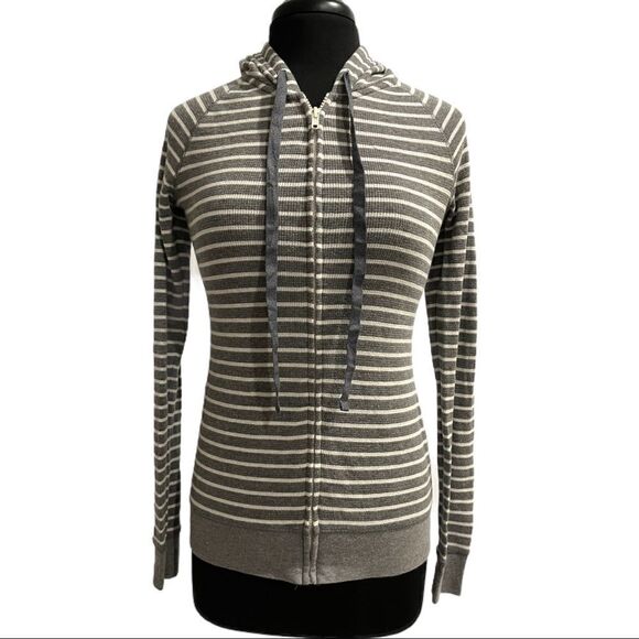 𝅺victoria’s Secret Gray and White Striped Full Zip Hoodie Sz S - Picture 1 of 11